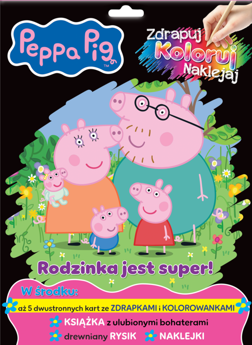 okładka Peppa Pig. Zdrapuj, koloruj, naklejaj Rodzinka jest super! książka | null null