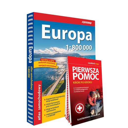 okładka Europa Atlas Samochodowy 1:800 000 pierwsza pomoc  2024/2025 książka | Opracowanie zbiorowe