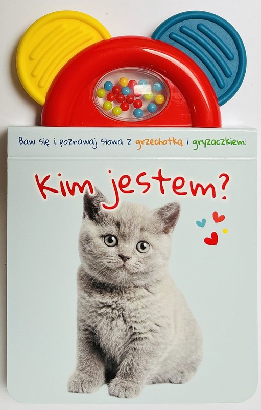 okładka Kim jestem? niebieska. Książeczka z gryzaczkiem i grzechotką książka | Opracowanie zbiorowe