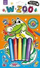 okładka Dotykaj i koloruj Welurowe kolorowanki W zoo książka | Praca Zbiorowa