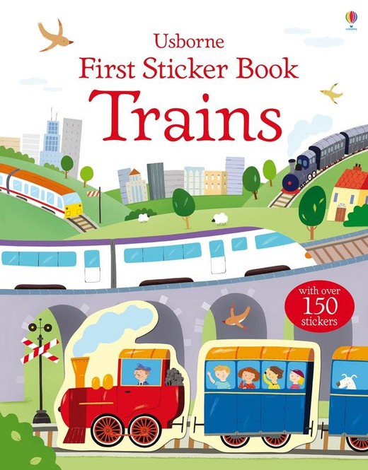 okładka First Sticker Book Trains wer. angielska książka | Annalisa Sanmartino, Giulia Torelli, Sam Taplin