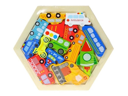 okładka Układanka drewniana puzzle pojazdy książka