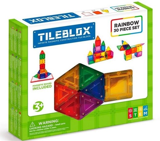 okładka Tileblox zestaw tęczowy 30el z tablicą magnetyczną książka