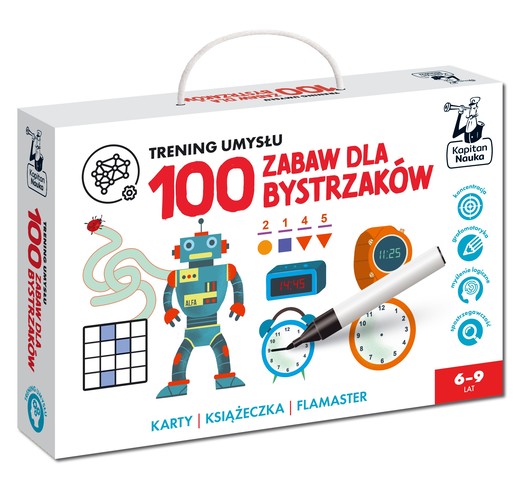 okładka 100 zabaw dla bystrzaków. Trening umysłu. Kapitan Nauka książka | Sobkowiak Monika