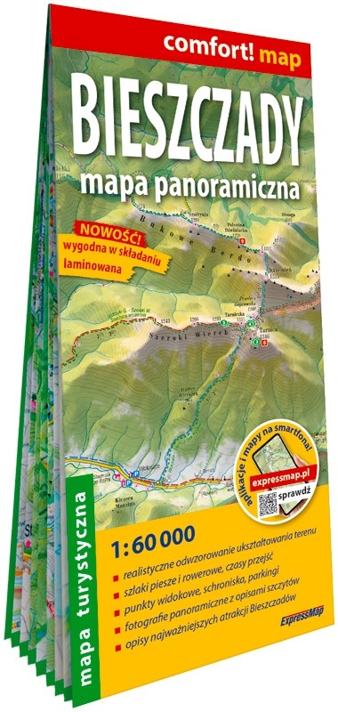 okładka Bieszczady Mapa panoramiczna laminowana mapa turystyczna 1:60 000 książka | Opracowanie zbiorowe