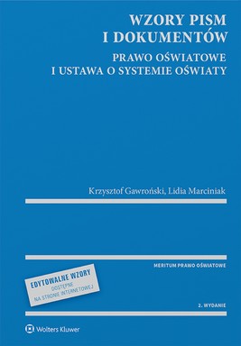 Okładka:Wzory pism i dokumentów - prawo oświatowe i ustawa o systemie oświaty - z serii MERITUM (pdf) 