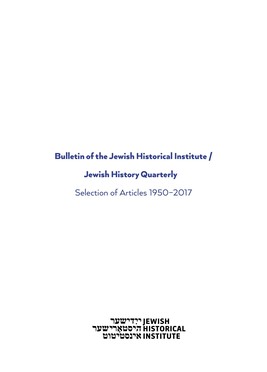 Okładka:Bulletin of the Jewish Historical Institute / Jewish History Quarterly 