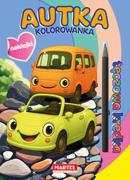 Autka z naklejkami. Kolorowanka z naklejkami. Tęczowa kredka