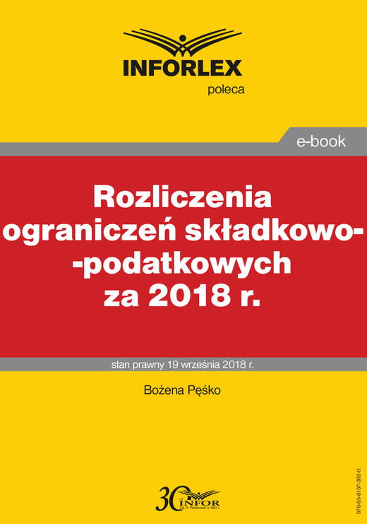okładka Rozliczenia ograniczeń składkowo-podatkowych za 2018 r. ebook | pdf | Bożena Pęśko