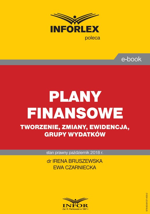 okładka Plany finansowe – tworzenie, zmiany, ewidencja, grupy wydatków ebook | pdf | dr Irena Bruszewska, Ewa Czarniecka