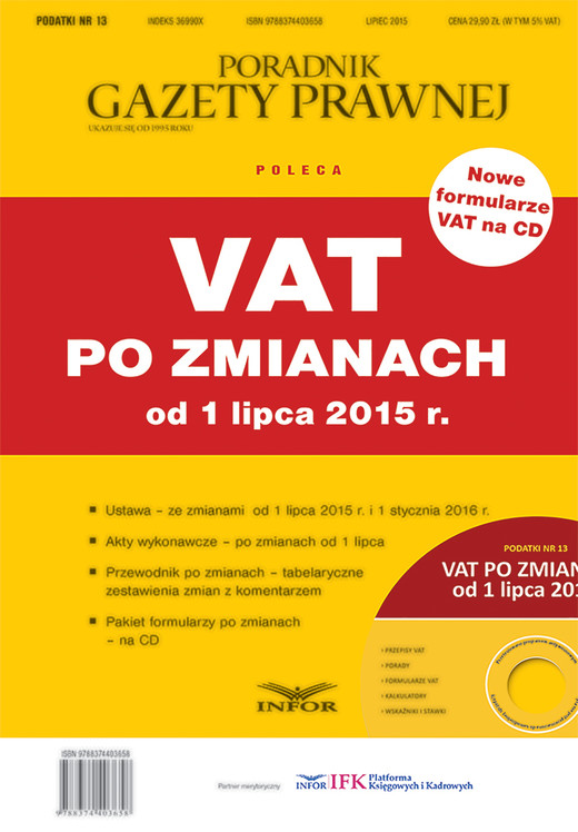 okładka Podatki Nr 13 - VAT po zmianach od 1 lipca 2015 r. ebook | epub, mobi | INFOR PL SA