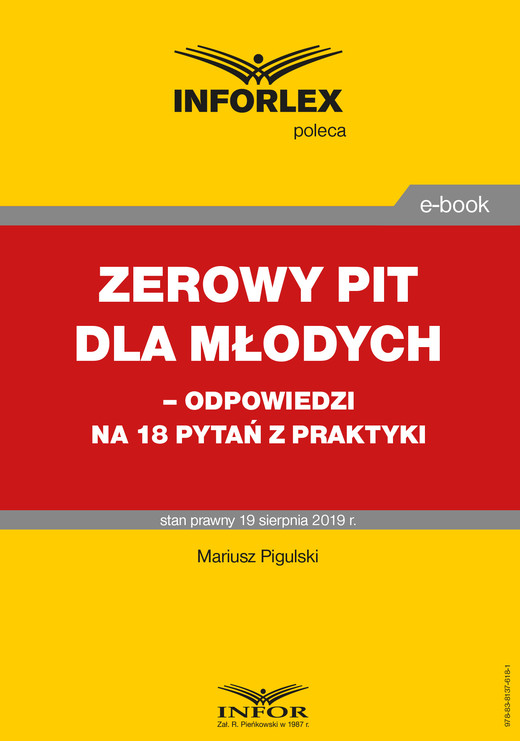 okładka Zerowy PIT dla młodych– odpowiedzi na 18 pytań z praktyki ebook | pdf | Mariusz Pigulski