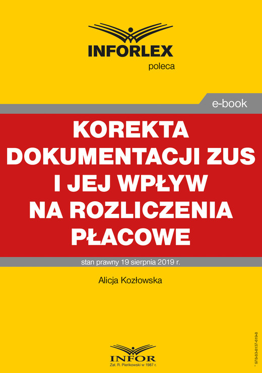 okładka Korekta dokumentacji ZUS i jej wpływ na rozliczenia płacowe ebook | pdf | Alicja Kozłowska
