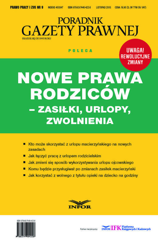 okładka Nowe Prawa Rodziców - zasilki, urlopy, zwolnienia ebook | pdf | INFOR PL SA