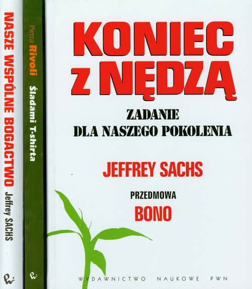 okładka Koniec z nędzą Nasze wspólne bogactwo Śladami T-shirta Pakiet książka