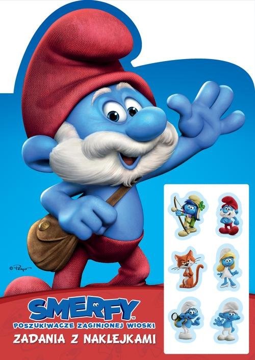 okładka Smerfy Poszukiwacze zaginionej wioski Zadania z naklejkami z Papą Smerfem książka
