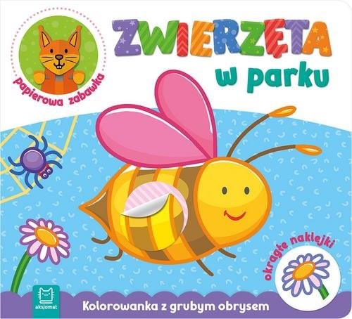 okładka Zwierzęta w parku Kolorowanka z grubym obrysem, okrągłe naklejki, papierowa zabawka książka
