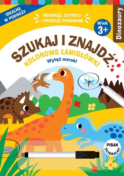 okładka Szukaj i znajdź Kolorowe łamigłówki Dinozaury książka