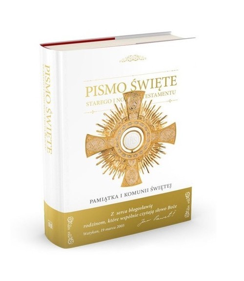 okładka Pismo Święte Starego i Nowego Testamentu z komentarzami Jana Pawła II Pamiątka I Komunii Świętej. książka