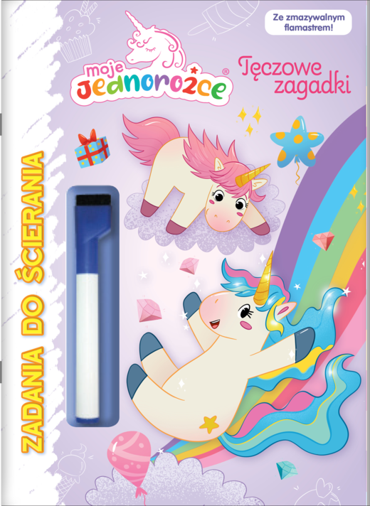 okładka Tęczowe zagadki. Moje Jednorożce. Zadania do ścierania książka