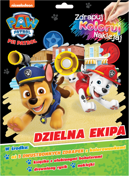 okładka Dzielna ekipa. Psi Patrol. Zdrapuj, koloruj, naklejaj książka