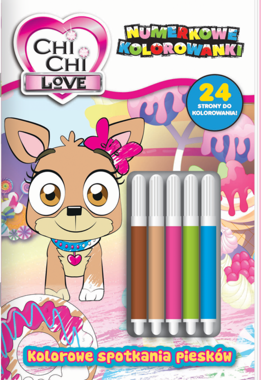 okładka Kolorowe spotkania piesków. Chi Chi love. Numerkowe kolorowanki książka