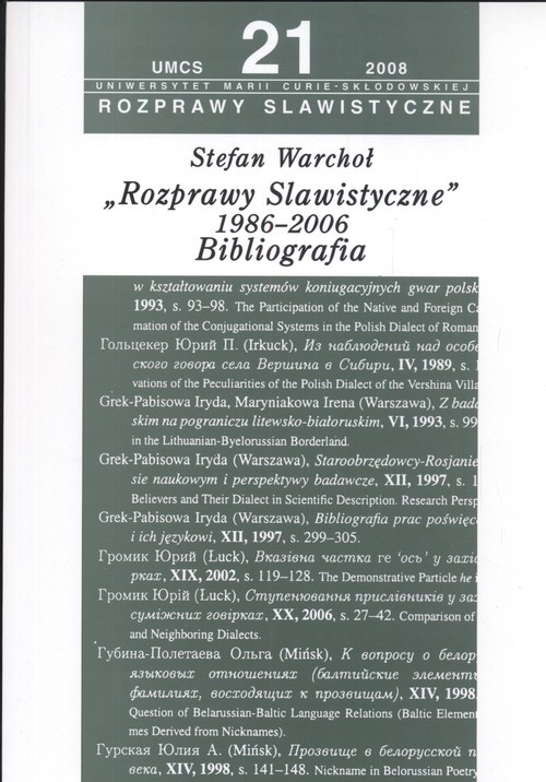 okładka Rozprawy slawistyczne nr 21 1986-06 Bibliografia książka | Warchoł Stefan