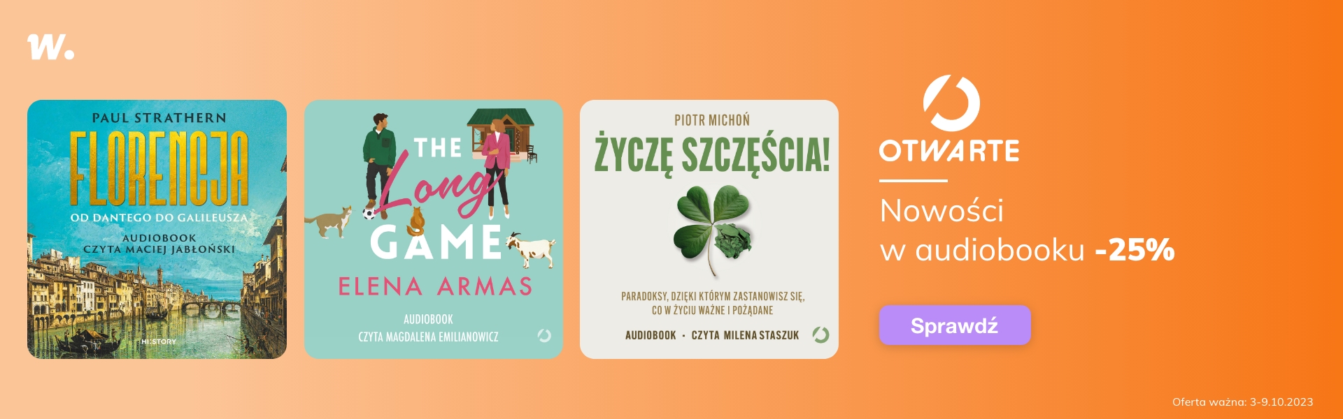 Grafika prowadzi do promocji: Otwarte: nowości -25%