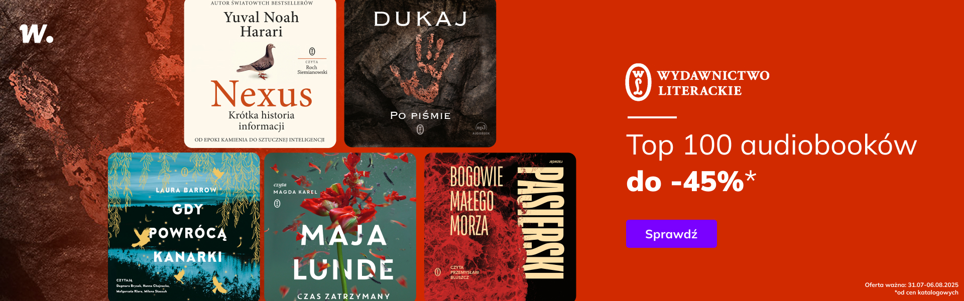 Grafika prowadzi do promocji: Wydawnictwo Literackie. Top 100 audiobooków do -45%*