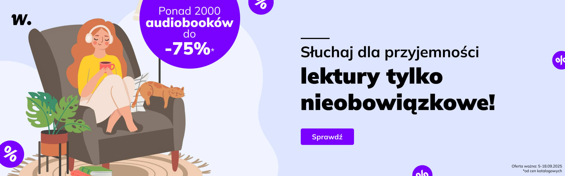 Grafika prowadzi do promocji: Słuchaj dla przyjemności. Audiobooki do -75%!
