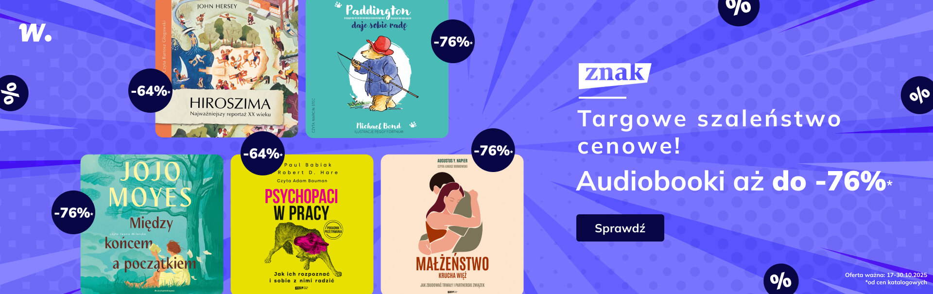 Grafika prowadzi do promocji: Targowe szaleństwo cenowe! Audiobooki Wydawnictwa Znak do -76%!