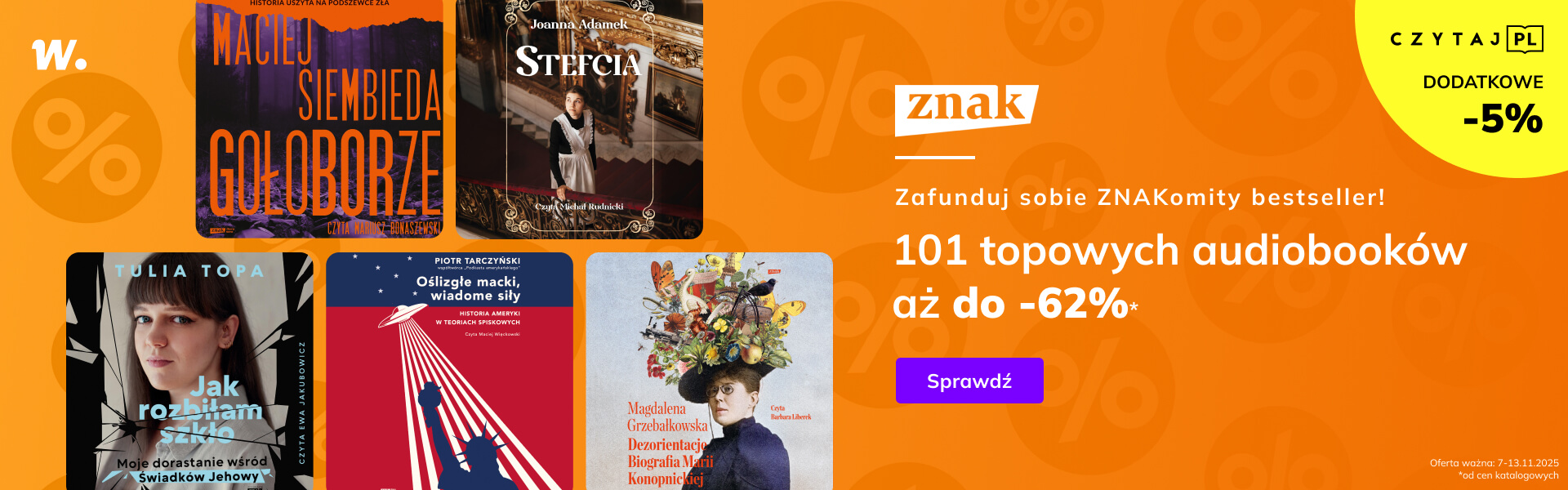 Grafika prowadzi do promocji: Znak - 101 topowych audiobooków aż do -62%*