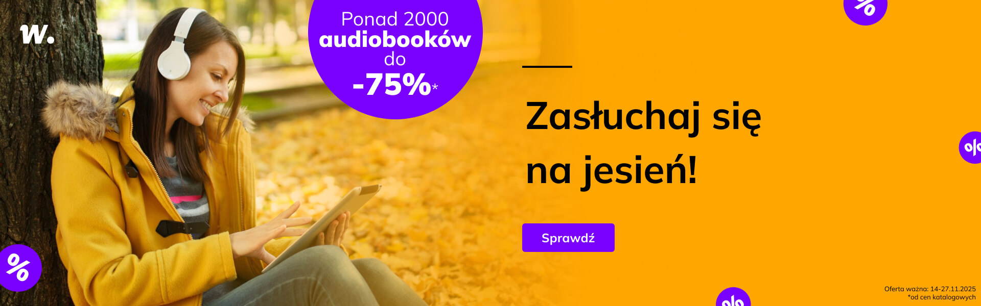Grafika prowadzi do promocji: Zasłuchaj się na jesień! Audiobooki do -75%!