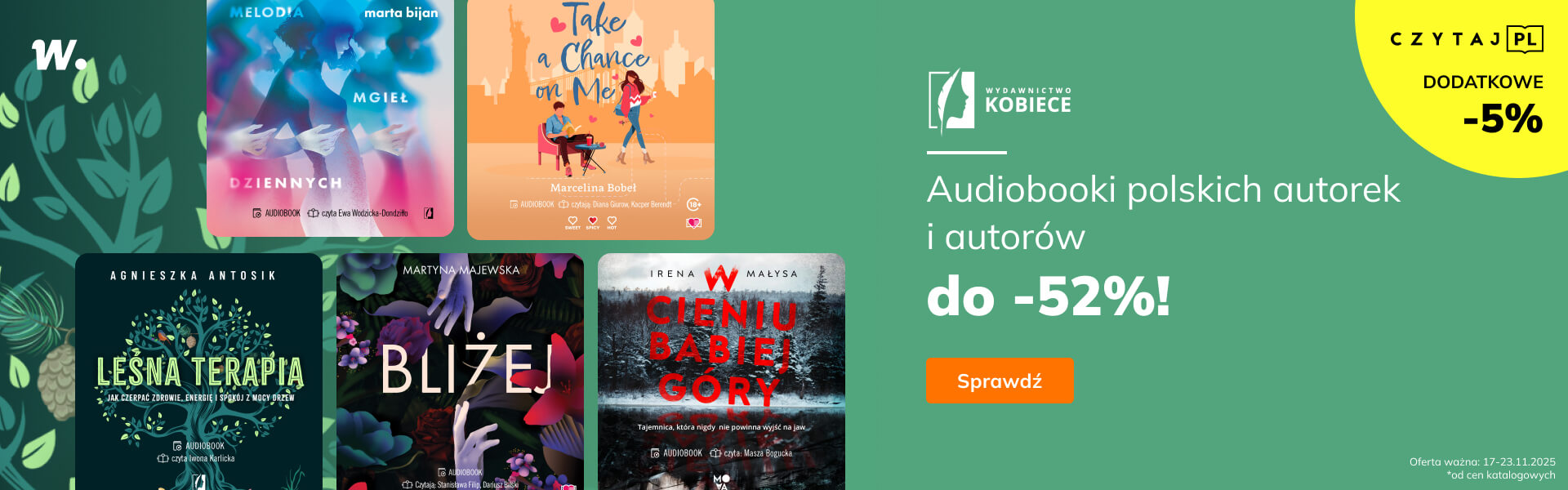 Grafika prowadzi do promocji: Wydawnictwo Kobiece. Audiobooki polskich autorów do -52%!