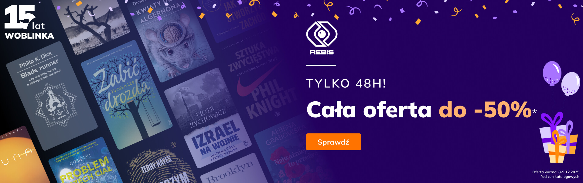 Grafika prowadzi do promocji: Rebis do -50% na 15 urodziny Woblinka