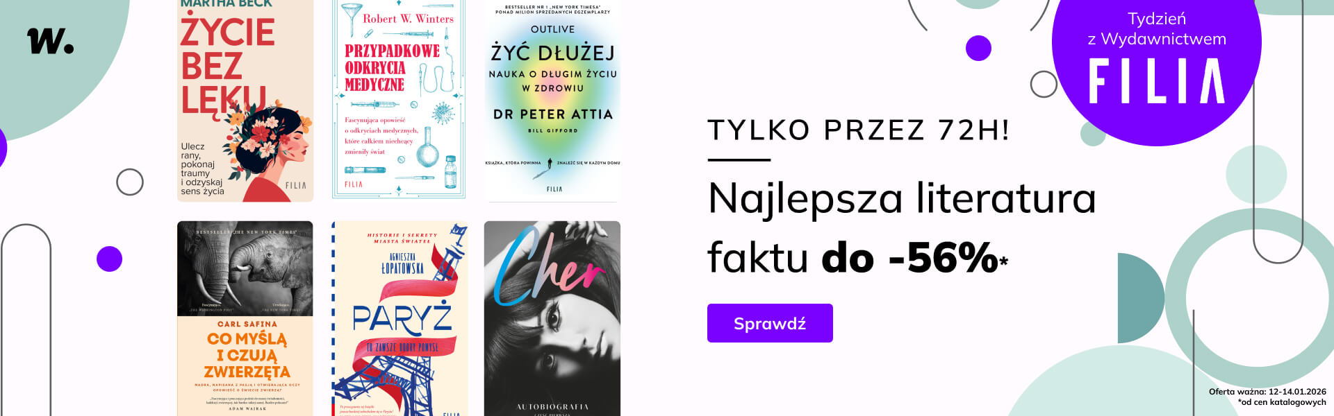 Grafika prowadzi do promocji: Tydzień z Wydawnictwem Filia - literatura faktu do -56%