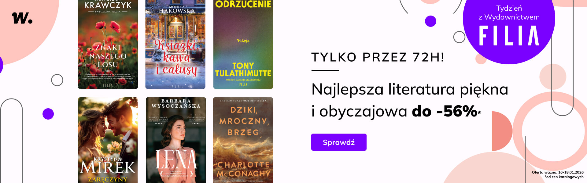 Grafika prowadzi do promocji: Tydzień z Wydawnictwem Filia - literatura piękna i obyczajowa do -56%
