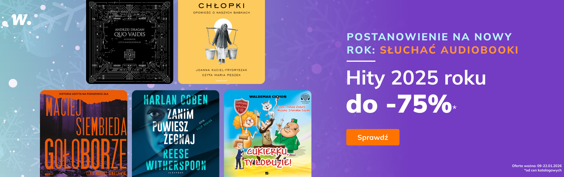 Grafika prowadzi do promocji: Audiobookowe HITY 2025 roku do -75%