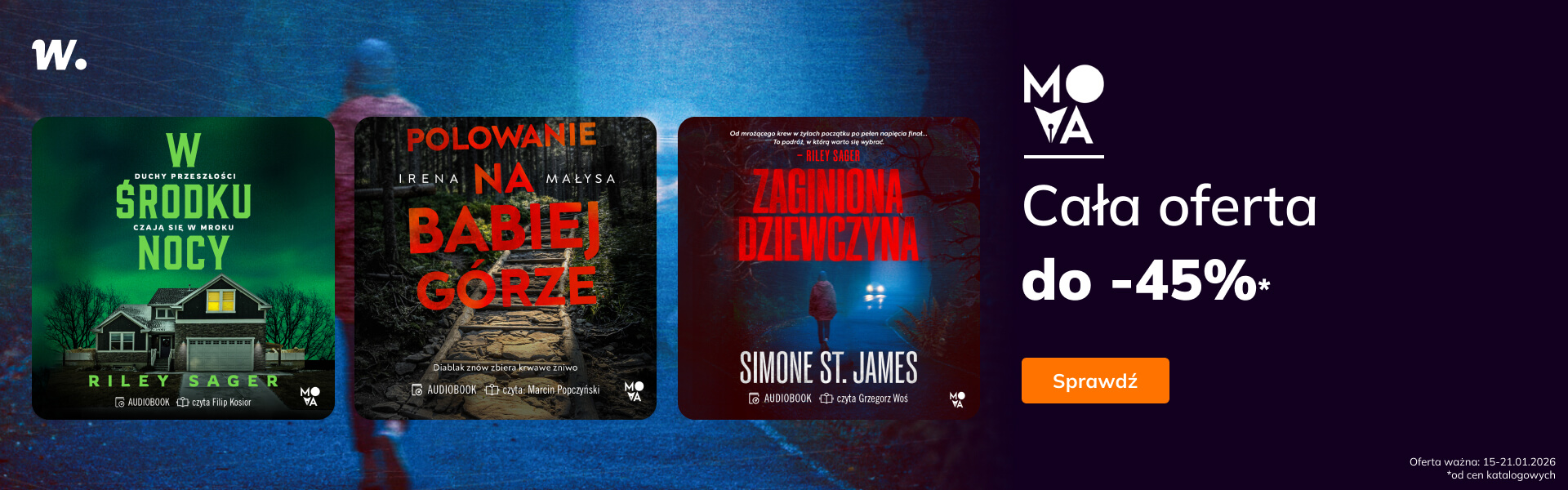 Grafika prowadzi do promocji: Wydawnictwo Mova. Audiobooki do -45%