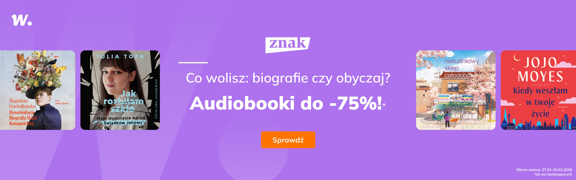 Grafika prowadzi do promocji: Znak. Biografia czy obyczaj? Audiobooki do -75%