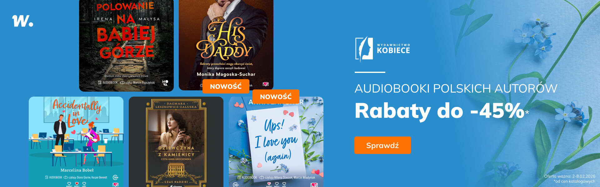 Grafika prowadzi do promocji: Wydawnictwo Kobiece. Audiobooki do -45%