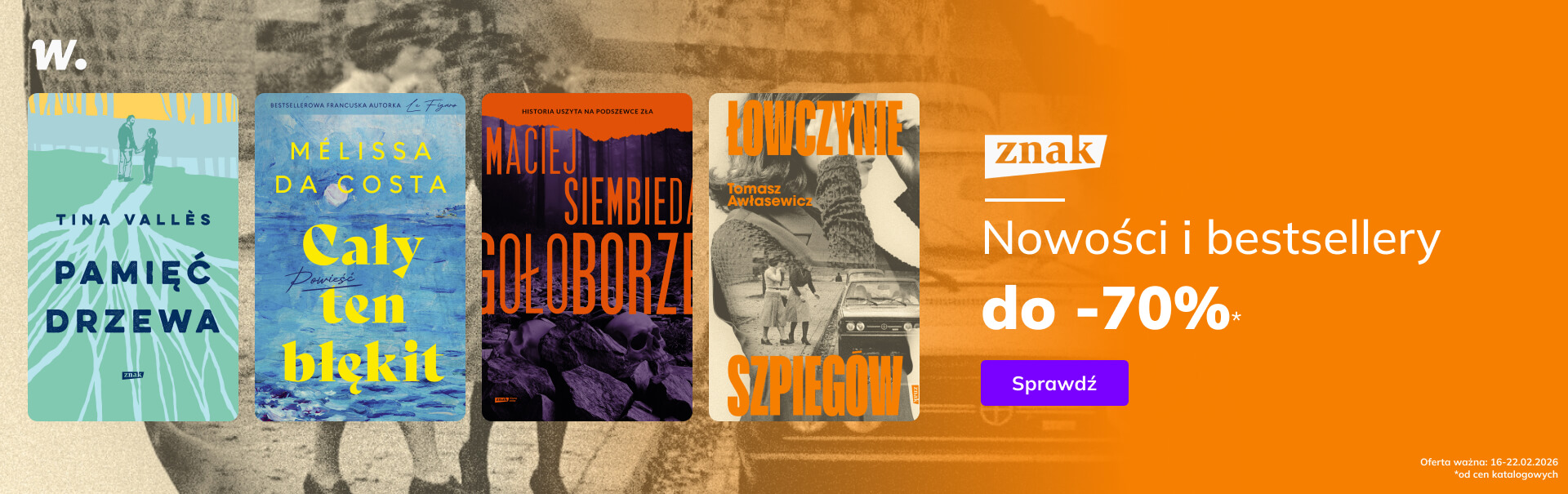 Grafika prowadzi do promocji: Nowości i bestsellery Znaku
