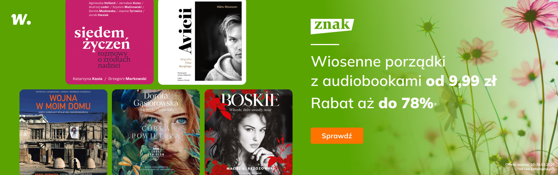 Grafika prowadzi do promocji: Wiosenne prządki z Wydawnictwem Znak. Audiobooki od 9,99 zł