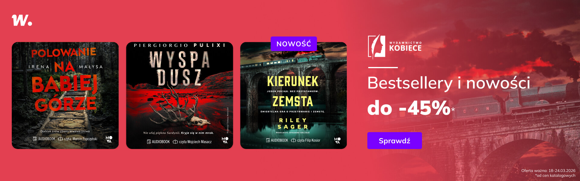 Grafika prowadzi do promocji: Wydawnictwo Kobiece. Kryminały do -45%