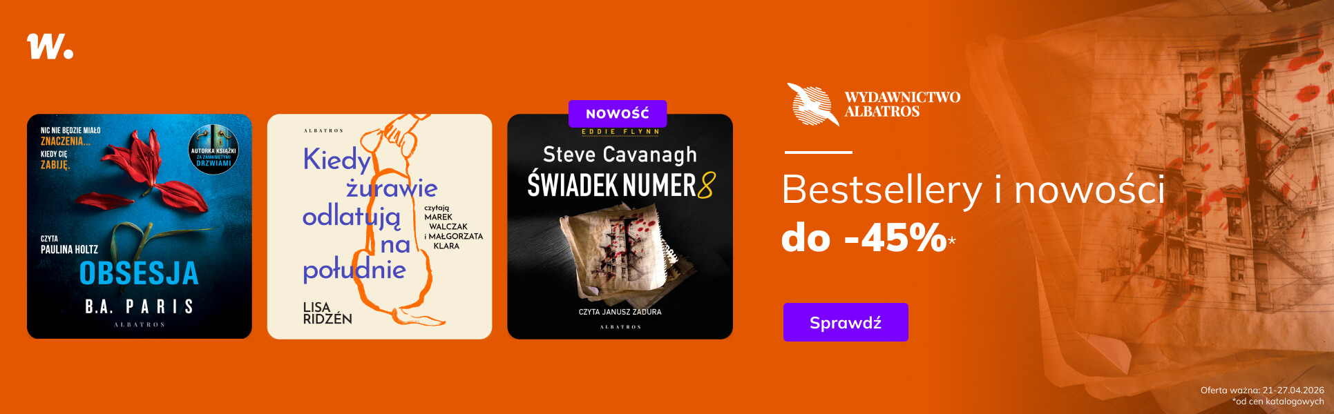 Grafika prowadzi do promocji: Wydawnictwo Albatros. Nowości i bestsellery do -45%