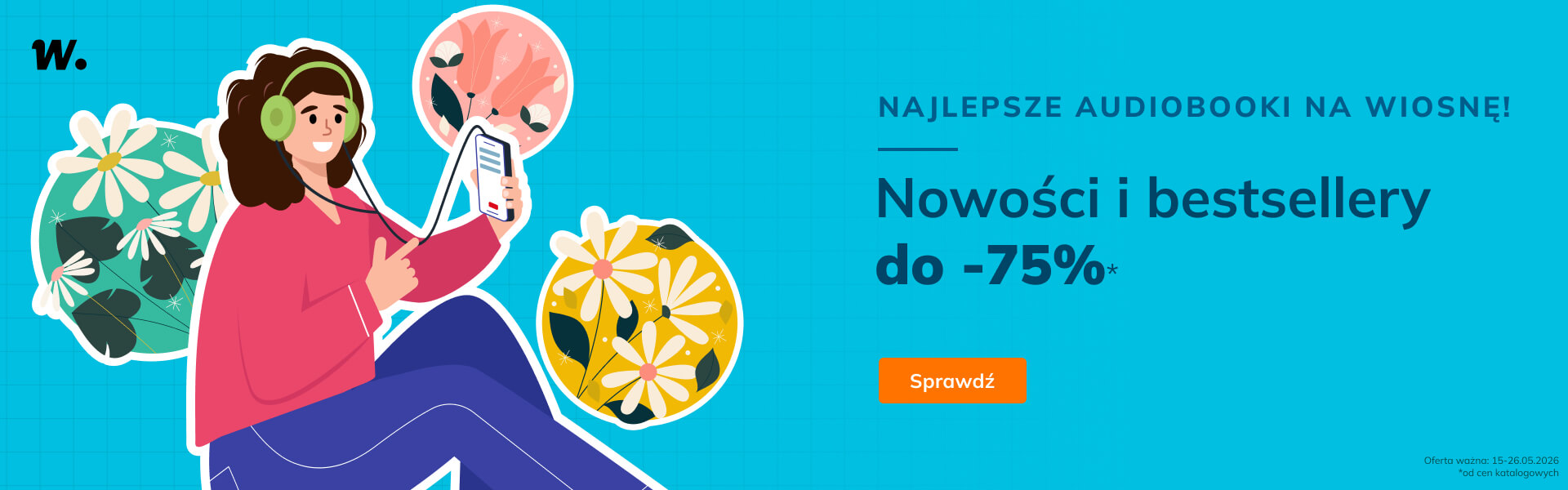 Grafika prowadzi do promocji: Najlepsze audiobooki na wiosnę! Nowości i bestsellery do -75%