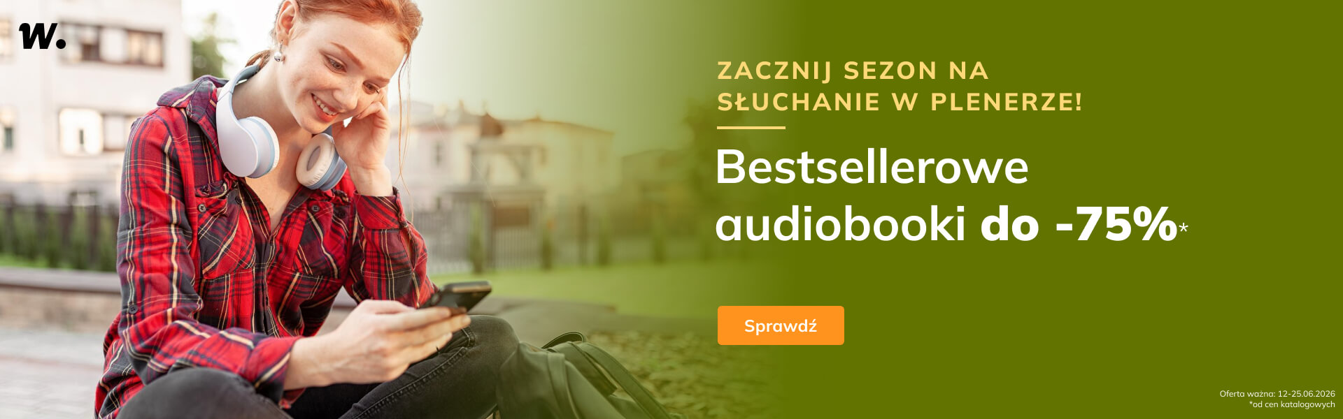 Grafika prowadzi do promocji: Zacznij sezon na słuchanie w plenerze! Audiobooki do -75%!