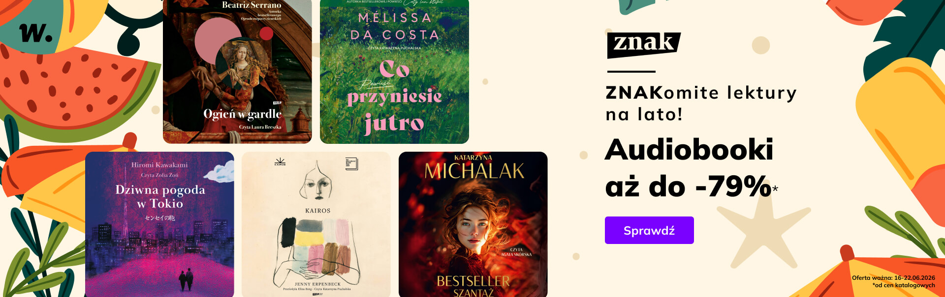 Grafika prowadzi do promocji: ZNAKomite lektury na lato! Audiobooki do -79%