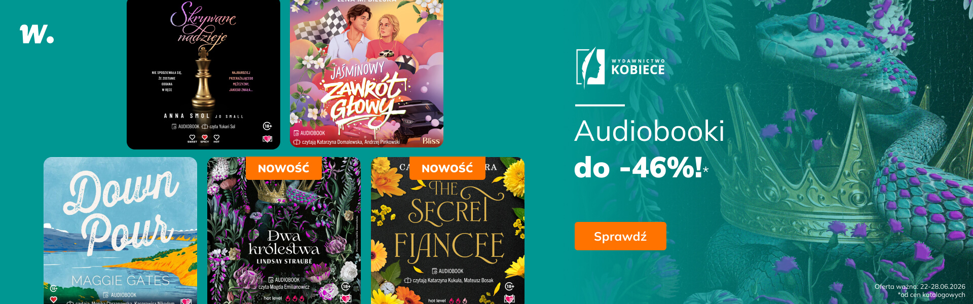 Grafika prowadzi do promocji: Wydawnictwo Kobiece. Gorące romanse do -46%!