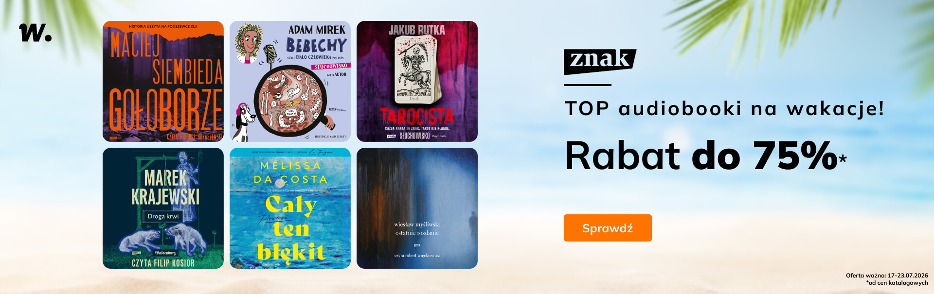 Grafika prowadzi do promocji: Znak. TOP audiobooki na wakacje do -75%!